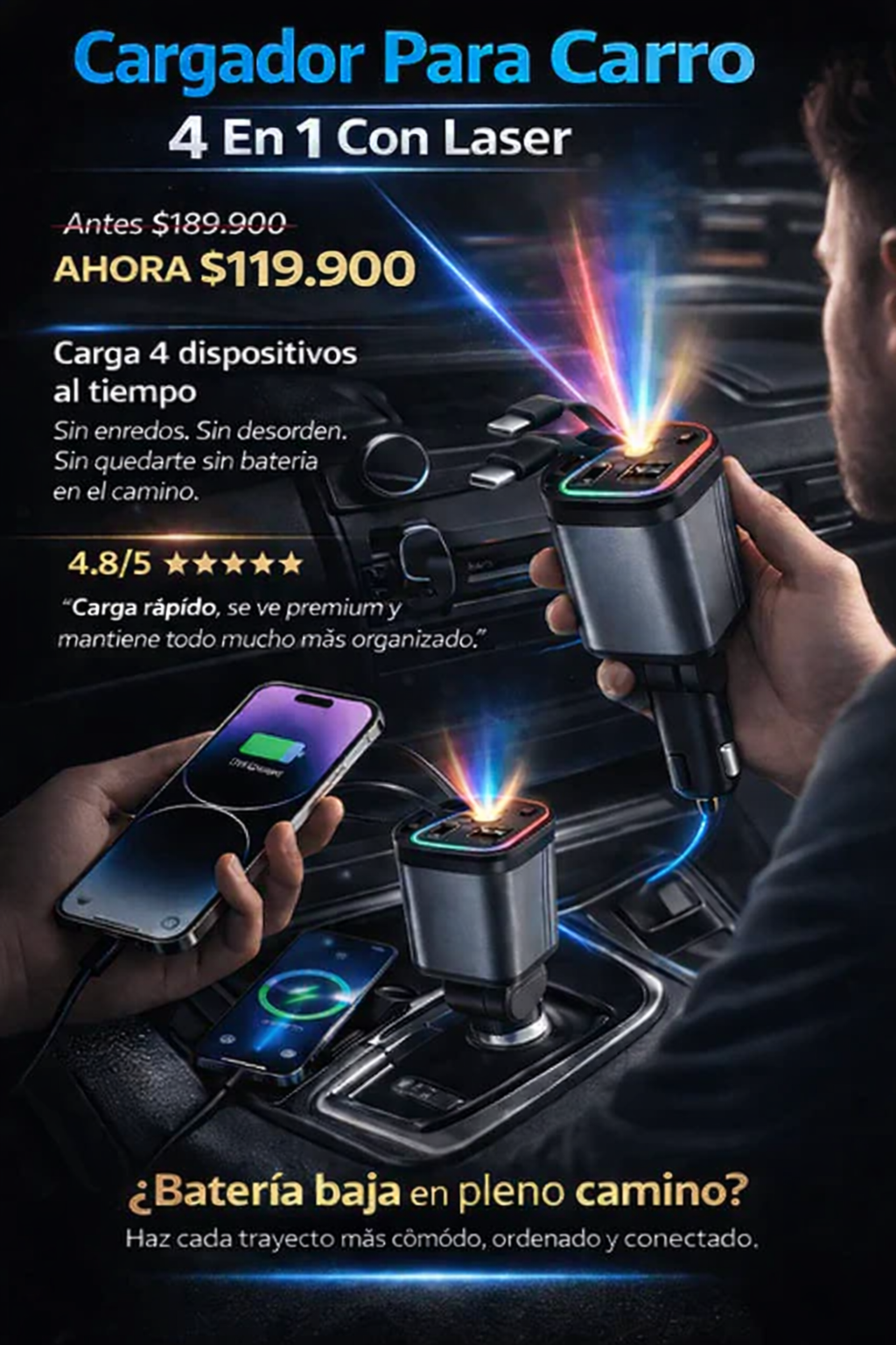 Cargador Para Carro 4 en 1 con Laser