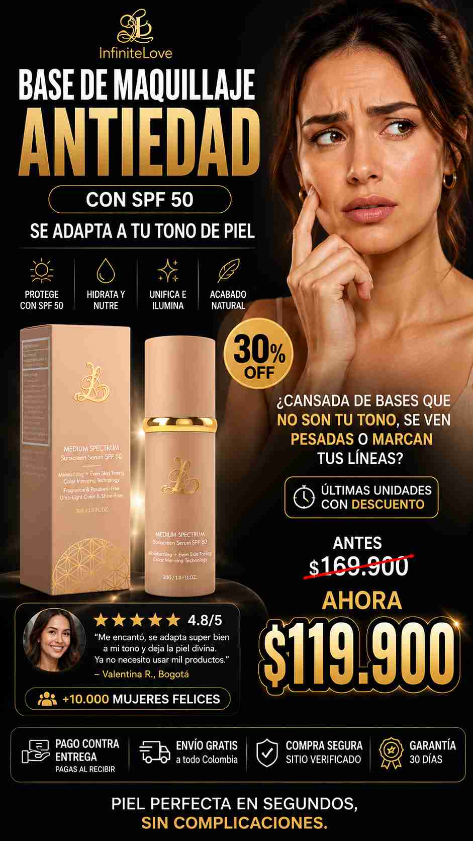 Base de Maquillaje Antiedad con SPF 50 – Se Adapta a tu Tono de Piel