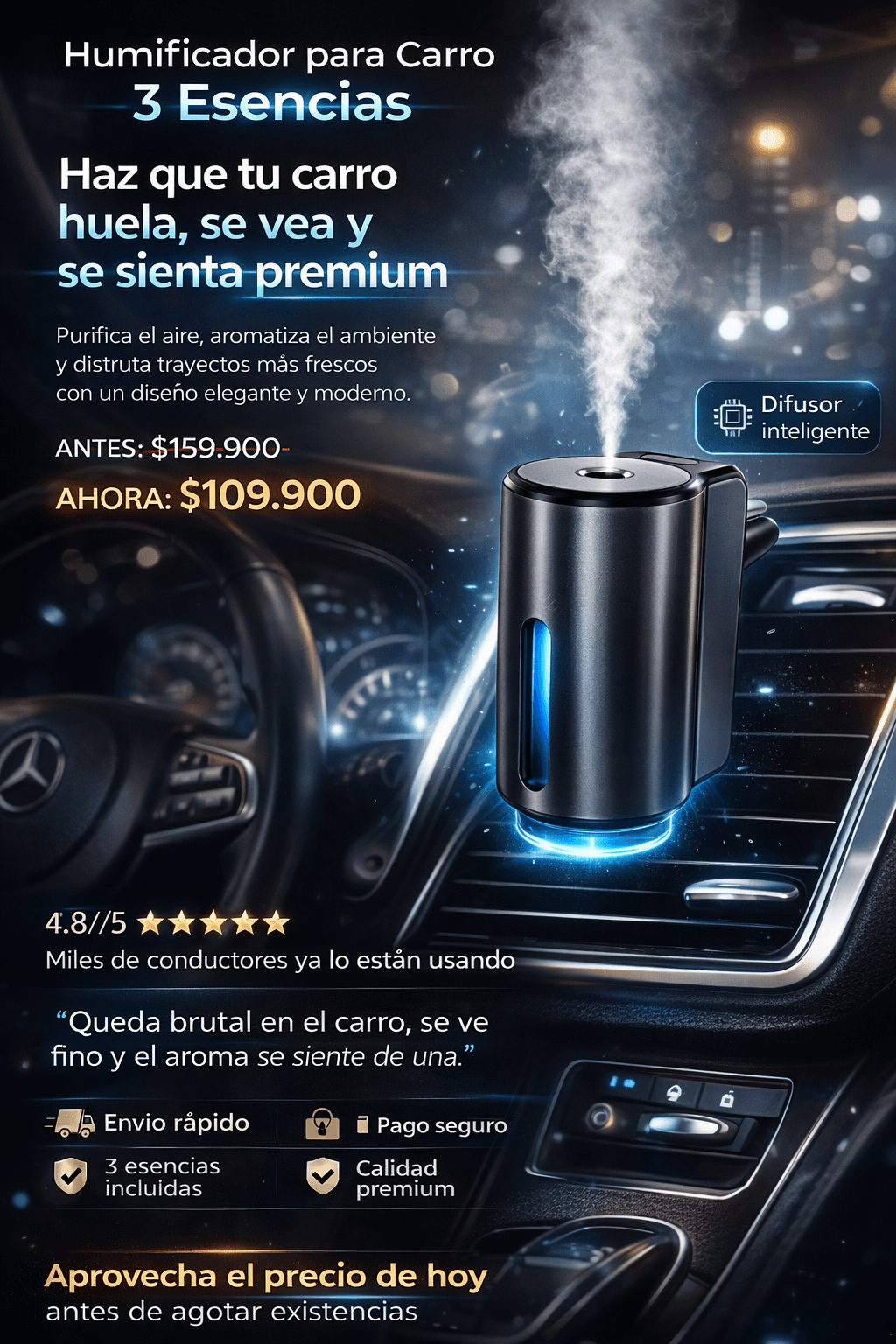 Humificador Para Carro + 3 esencias IMPORTADO