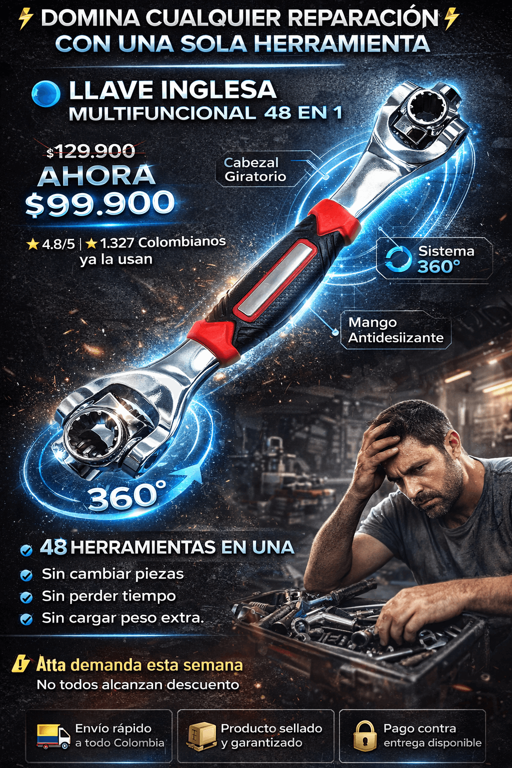 LLAVE MULTIFUNCIONAL 48 IN 1 CON CABEZAL GIRATORIO.