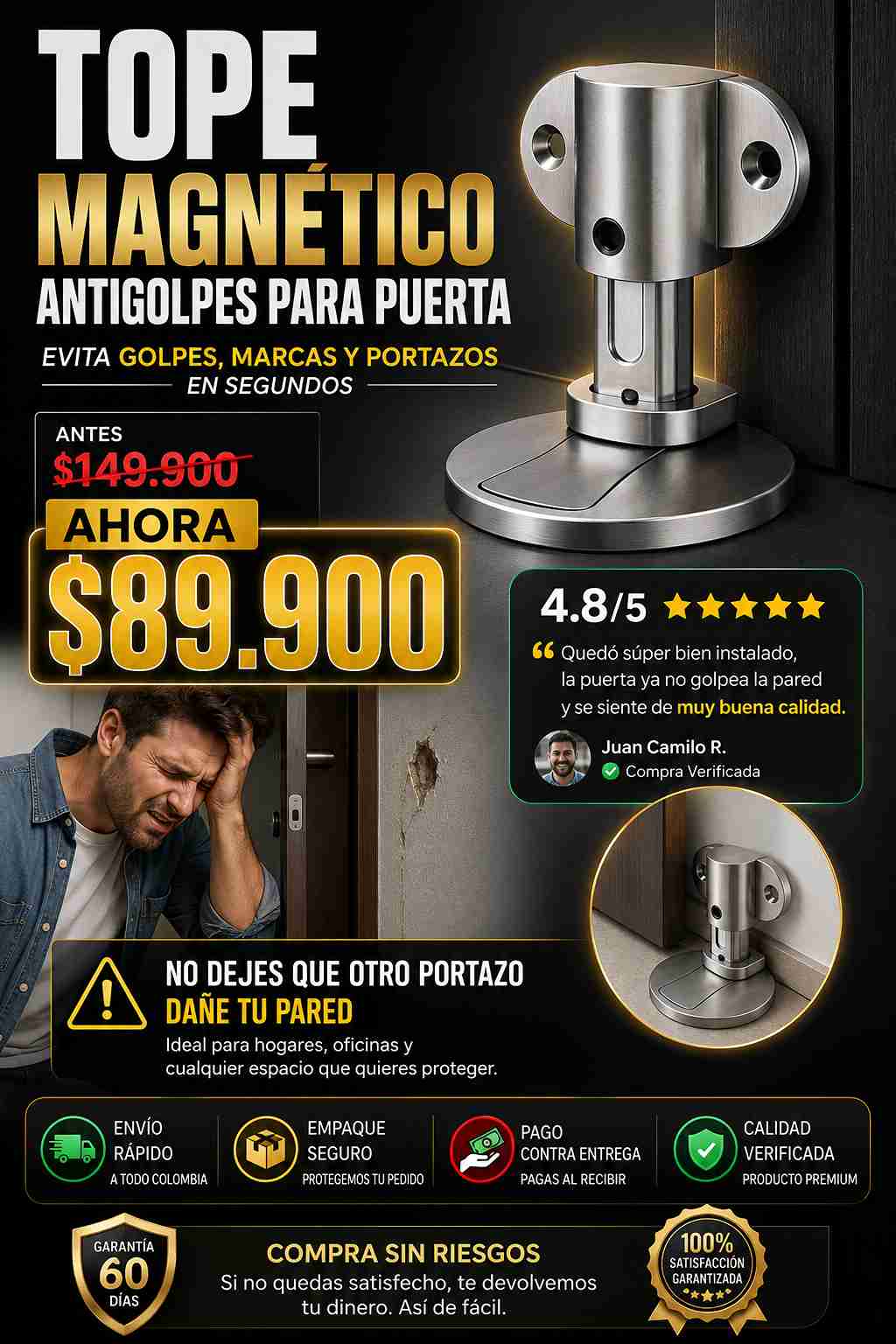 Tope Magnético para puerta Acero Inoxida