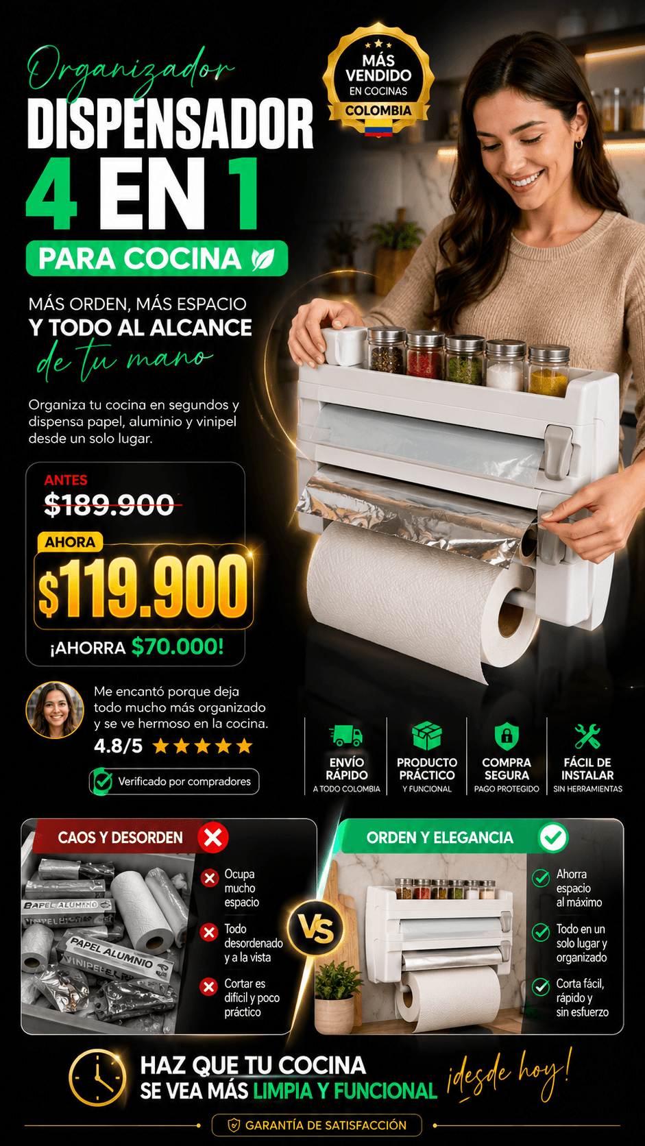 DISPENSADOR DE ROLLOS DE COCINA BLANCO