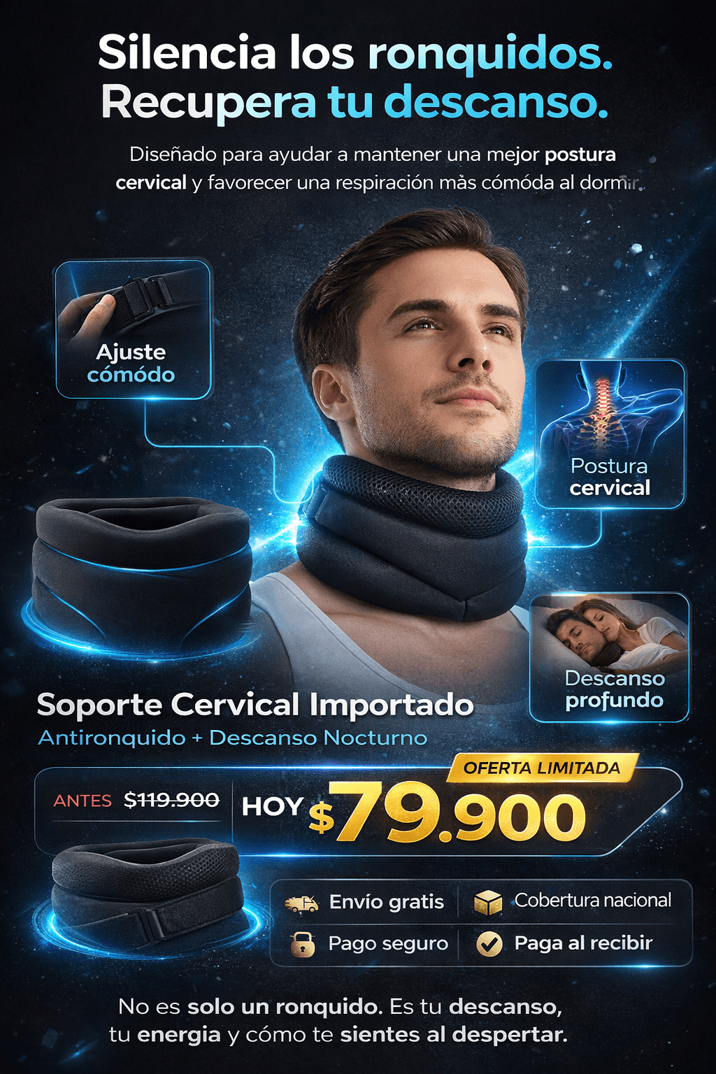 Soporte cervical IMPORTADO - Antirronquidos - Quita la Apnea del Sueño