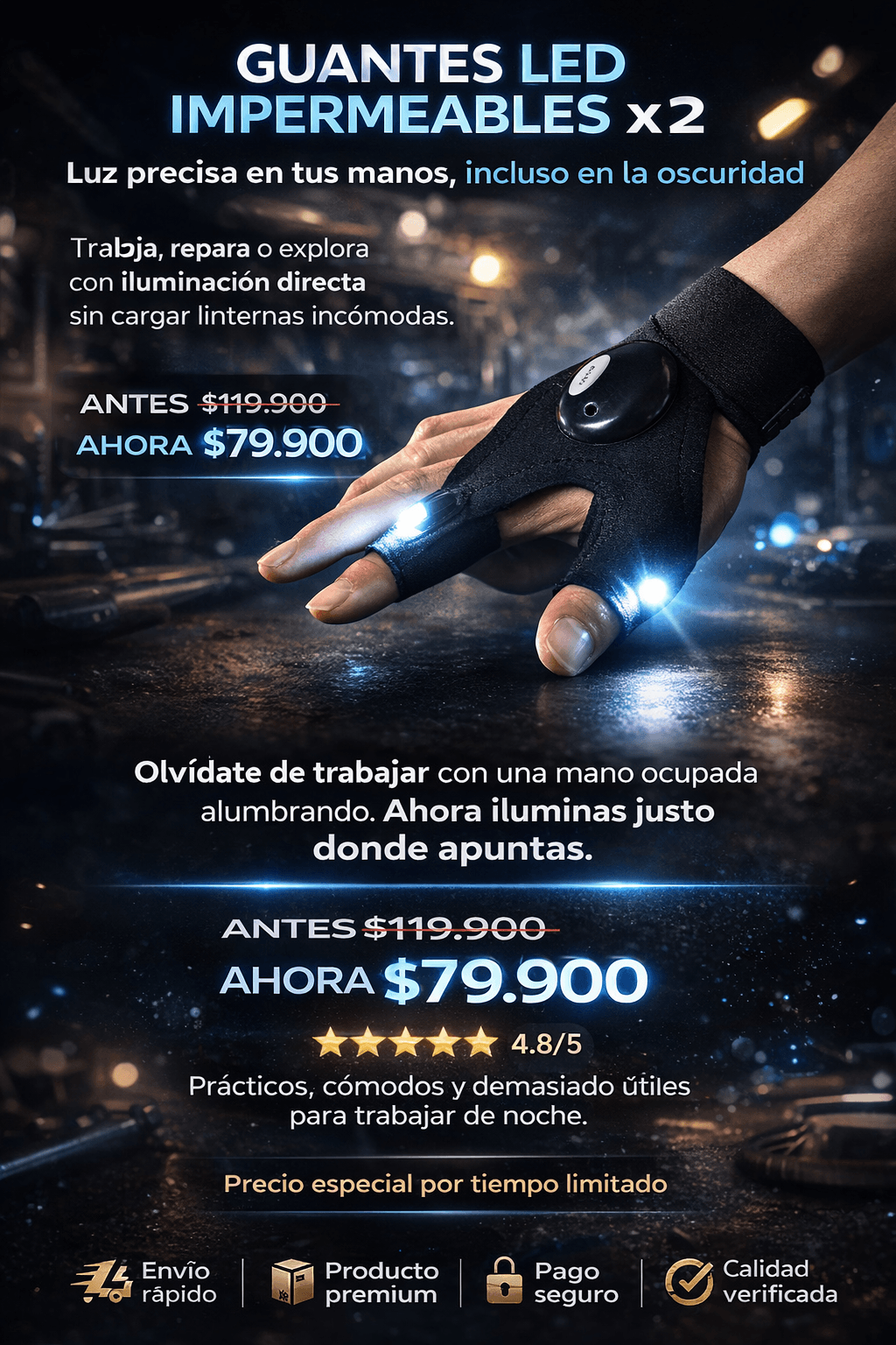 Par de Guantes Linterna Impermeables