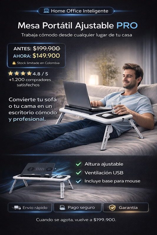 Mesa Portátil Antideslizante Con Ventilador