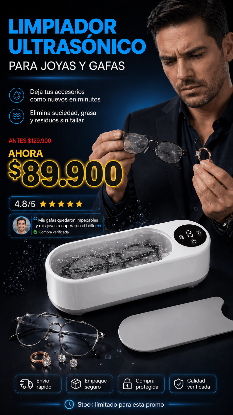 LIMPIADOR ULTRASONICO PARA JOYAS Y GAFAS