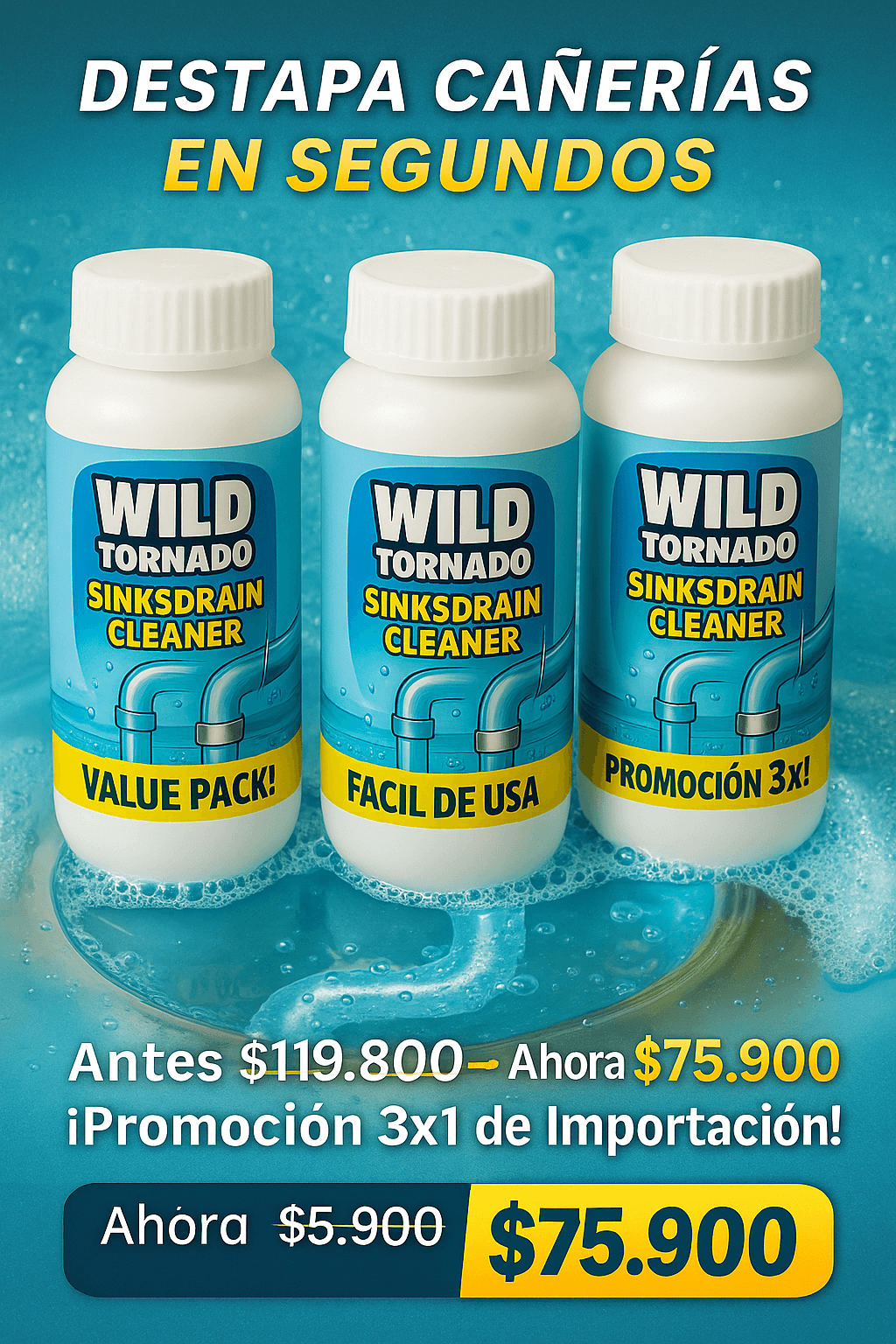 Destapa Cañerías Importado 3x1