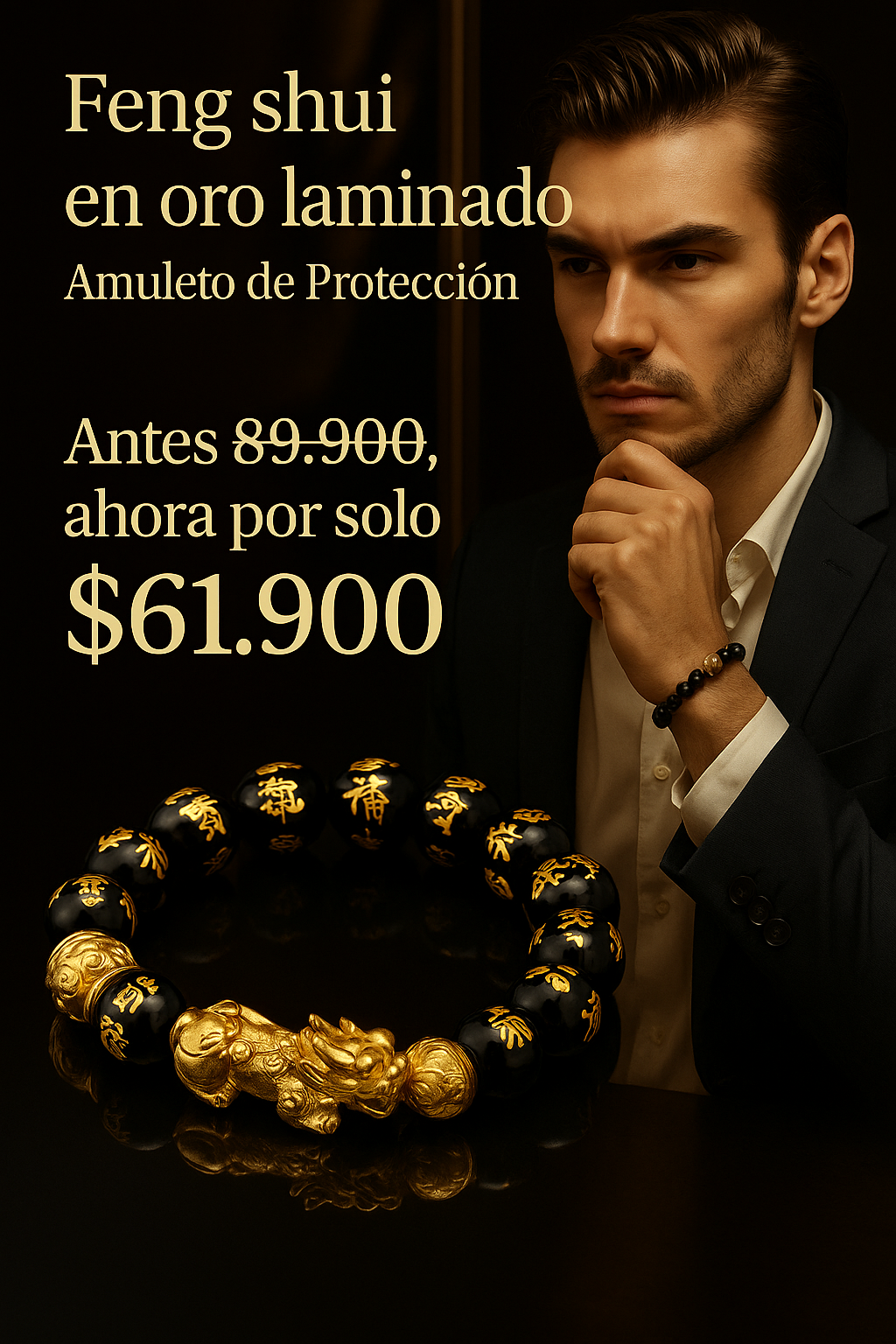 Pulsera Feng Shui en Oro laminado 2x1 - Buena Fortuna