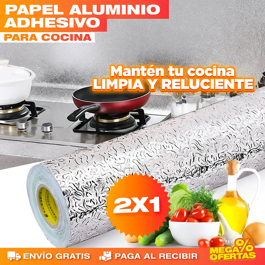 PROMO 2x1 PAPEL ALUMINIO ADHESIVO DE COCINA